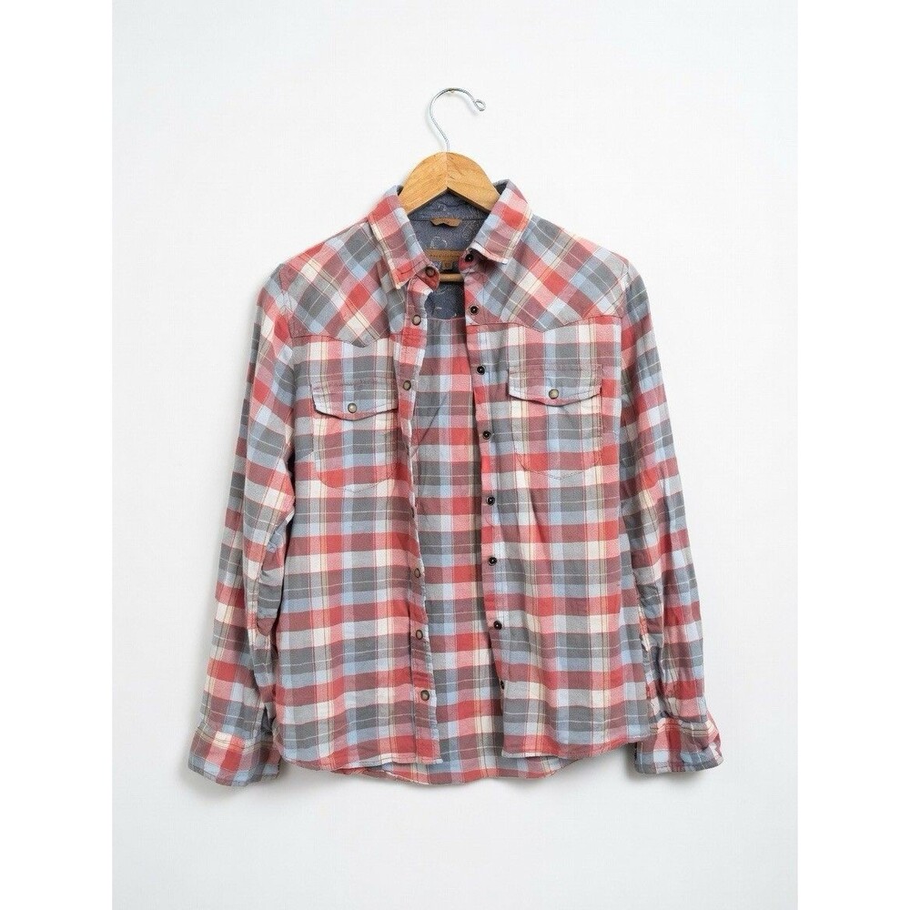 Jachs Girlfriend Flannel Shirt XS Pink Blue Snap Front Western Coastal Cowgirl